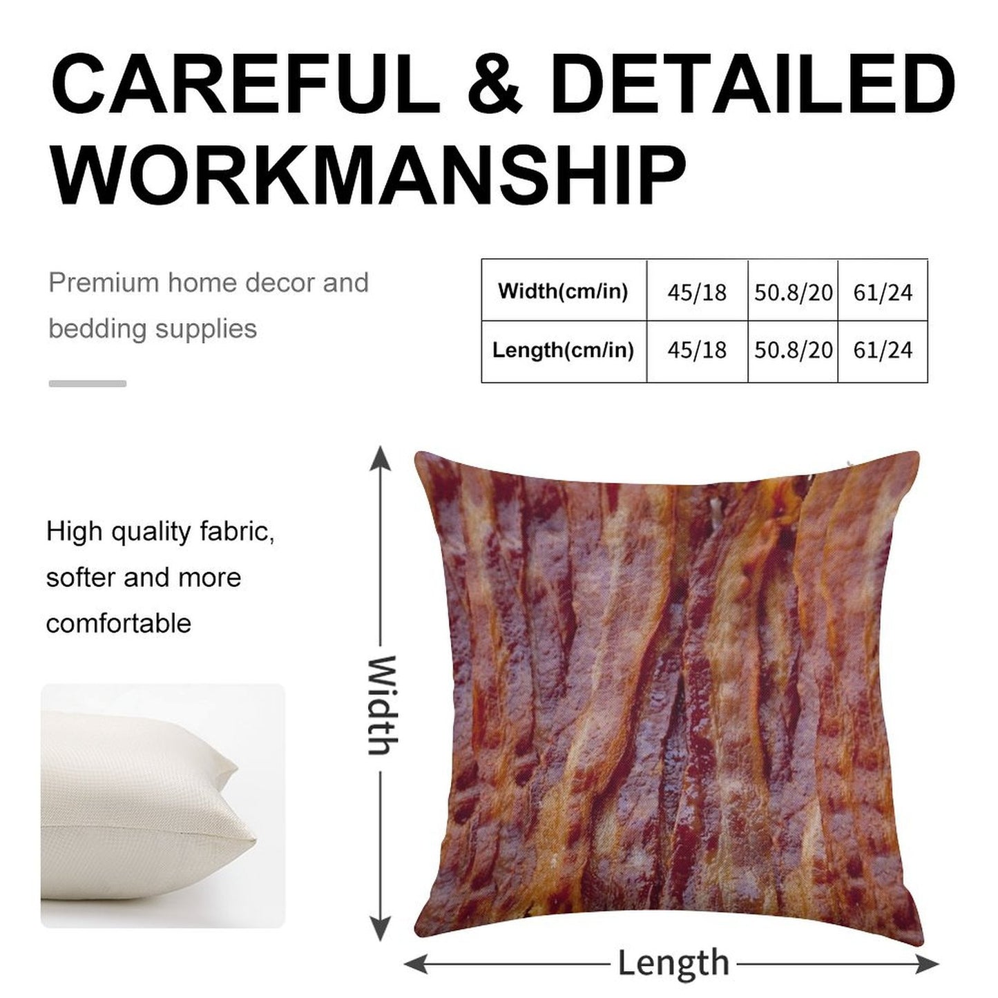 Fried Bacon Linen Throw Pillow Cover