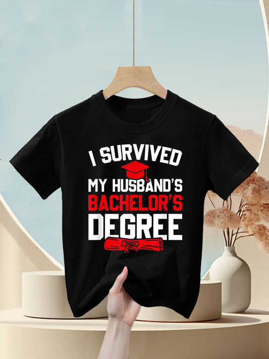 I Survived My Husband's Bachelor's Degree, Funny Graduation Kids T-Shirt
