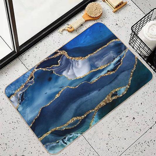 Faux Classic Blue Malachite Marble Bath Mat