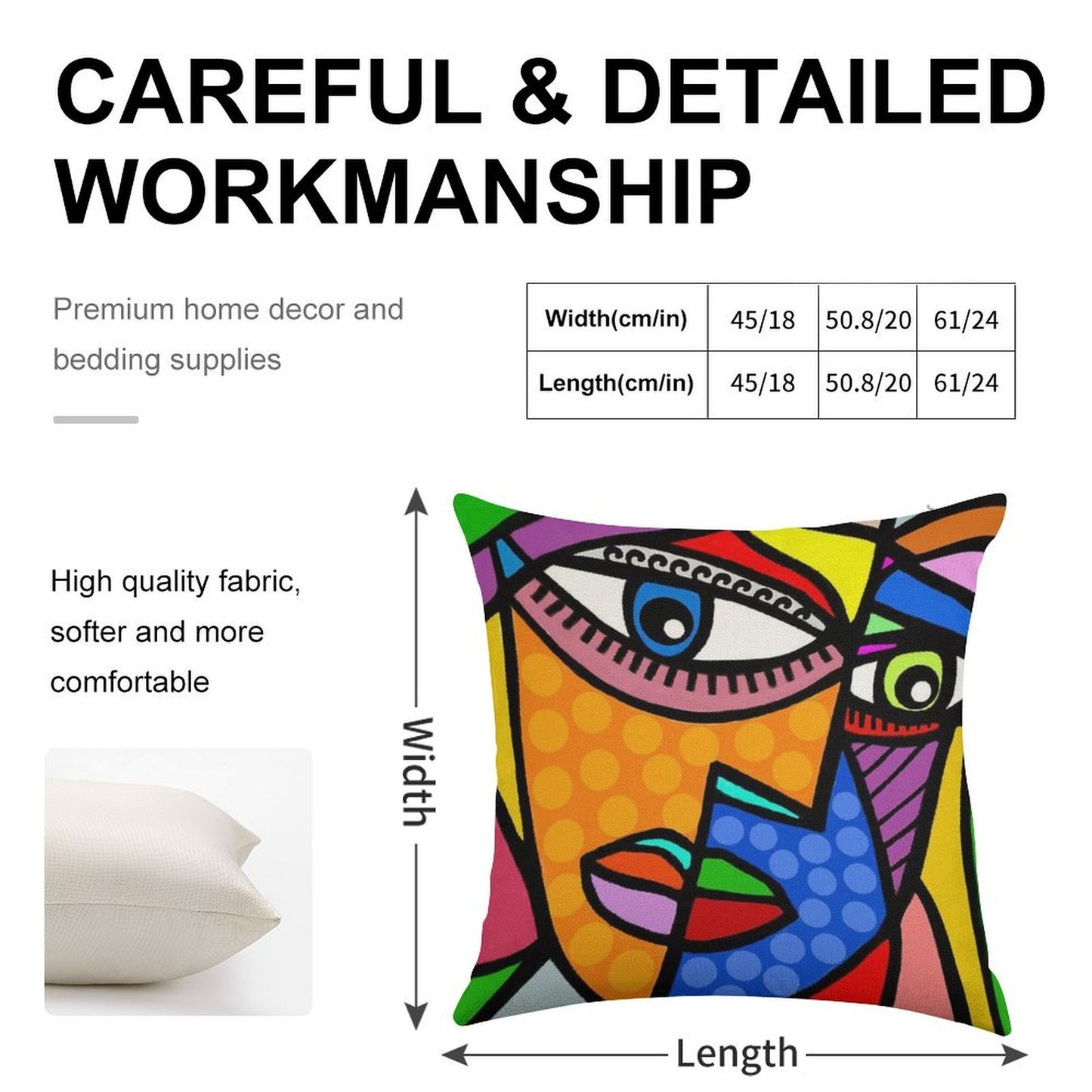 Funky Abstract Style Art Face with Dots And Stripes Linen Throw Pillow Cover