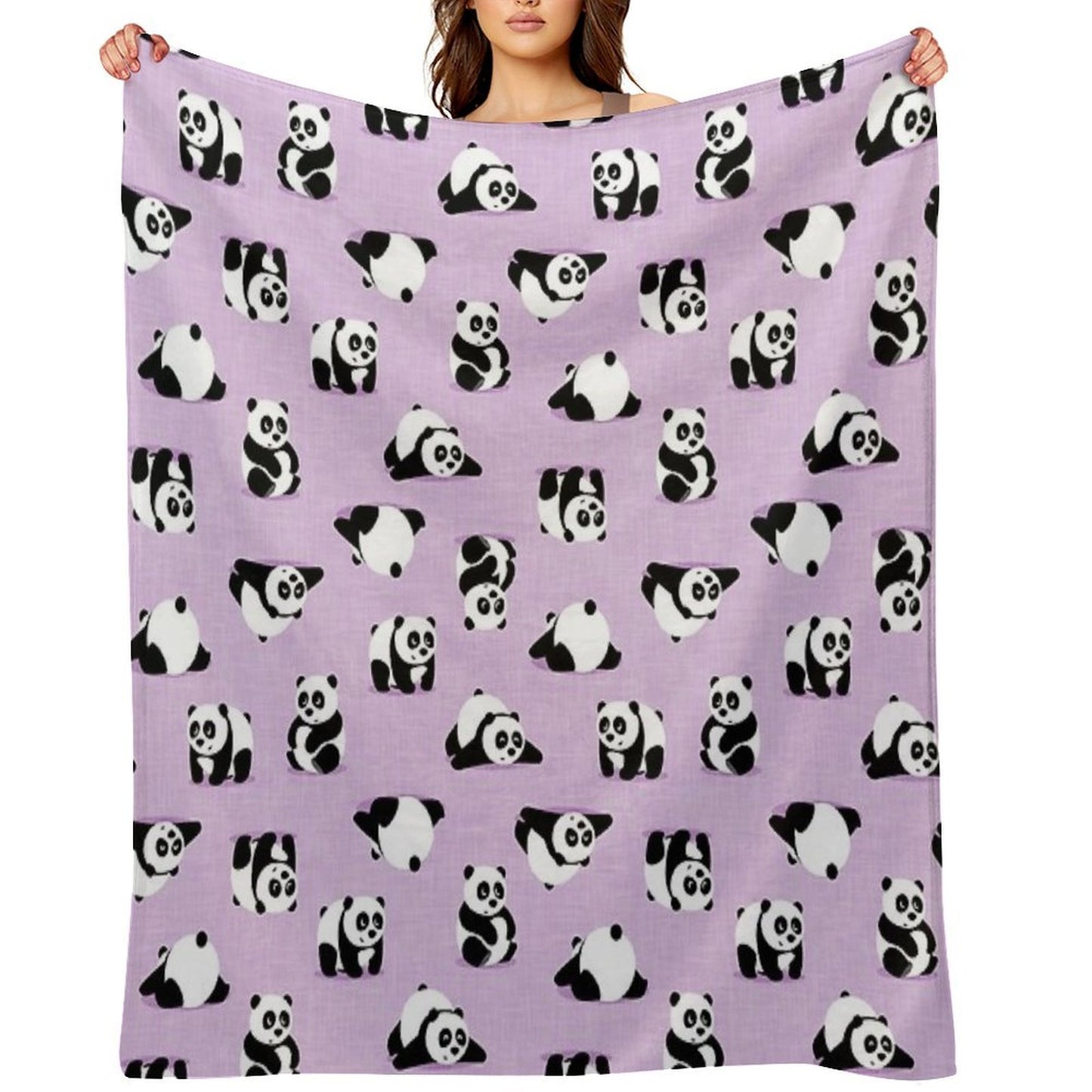 Cute Pandas on Purple Throw Blanket