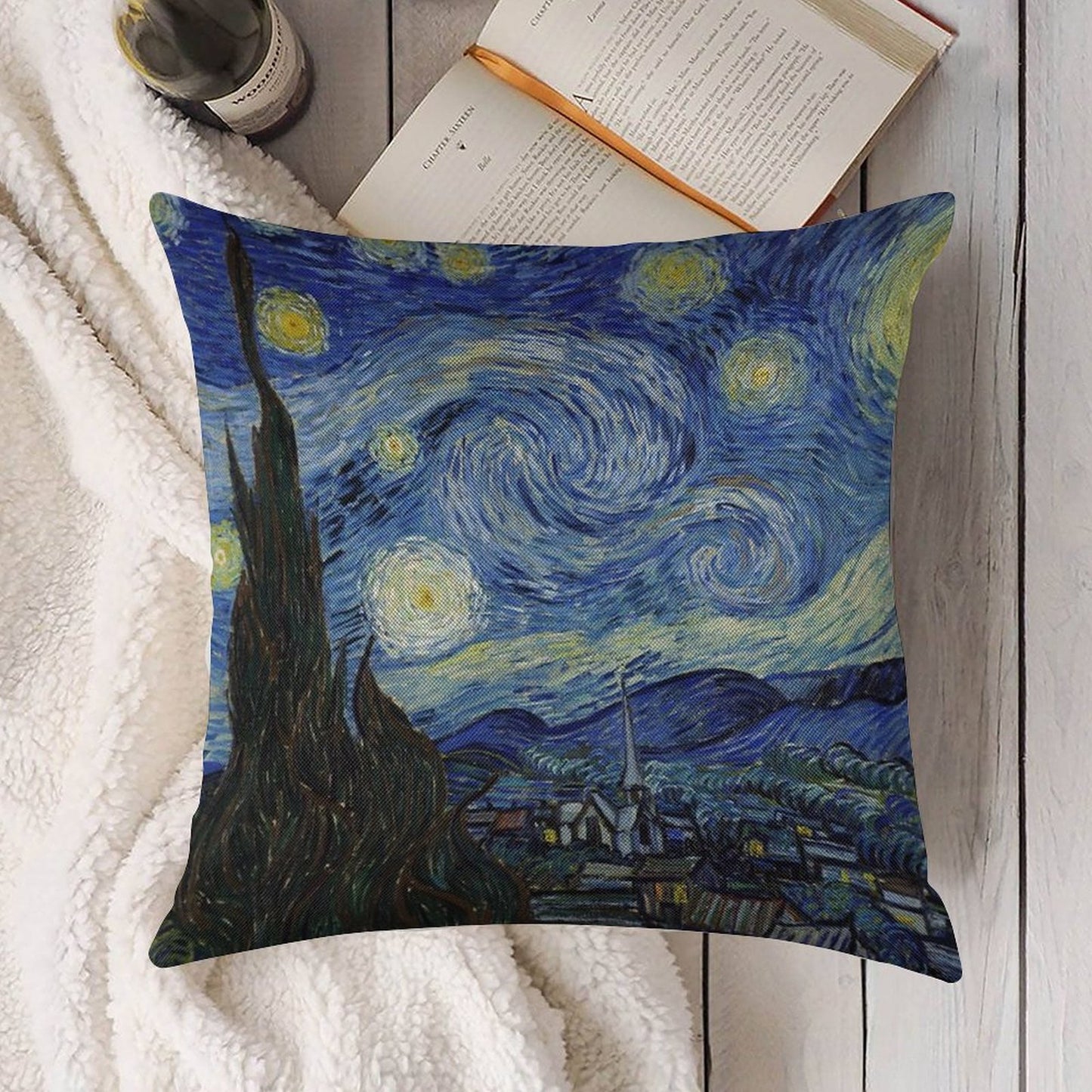 Starry Night - Vincent Van Gogh Linen Throw Pillow Cover