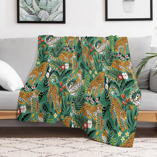 Dancing Jaguar Jungle - Green Throw Blanket