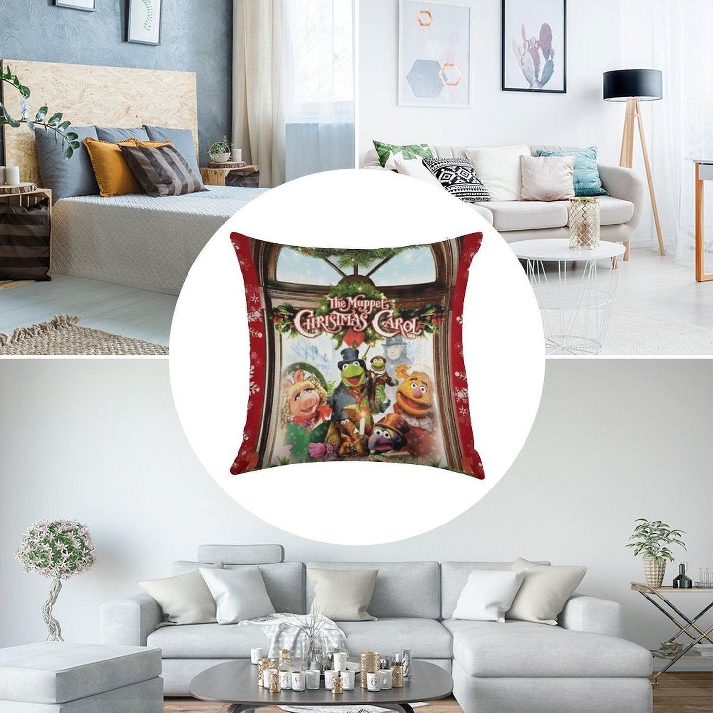 The Muppet Christmas Carol Linen Throw Pillow Cover
