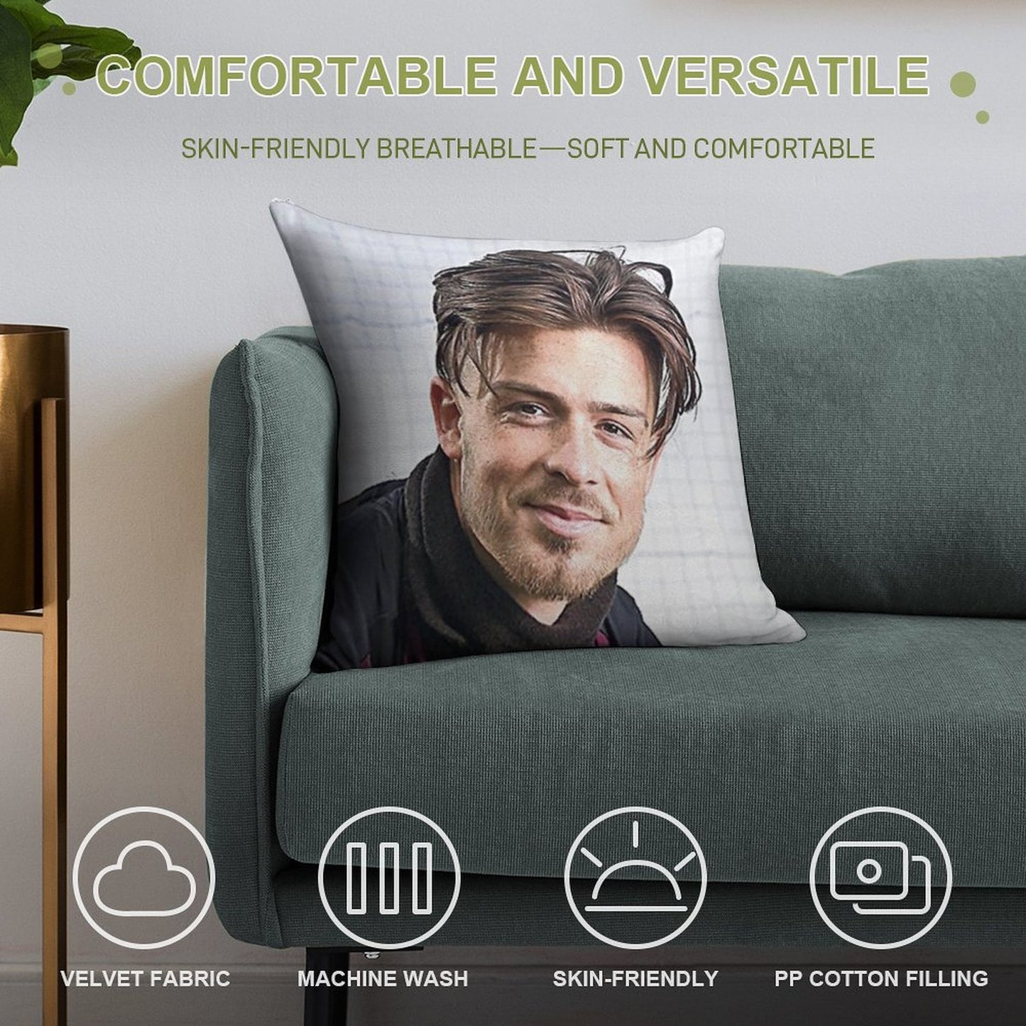 Jack Grealish Smile Soft Fade-Resistant Throw Pillow