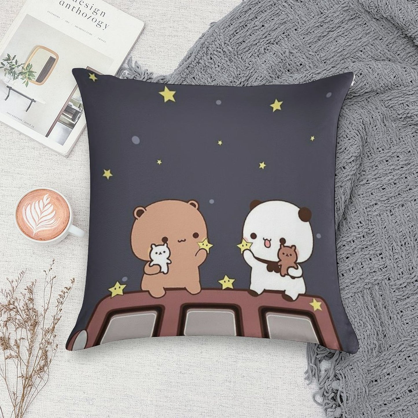 Bubu And Dudu Watching The Moon Together Soft Washable Throw Pillow