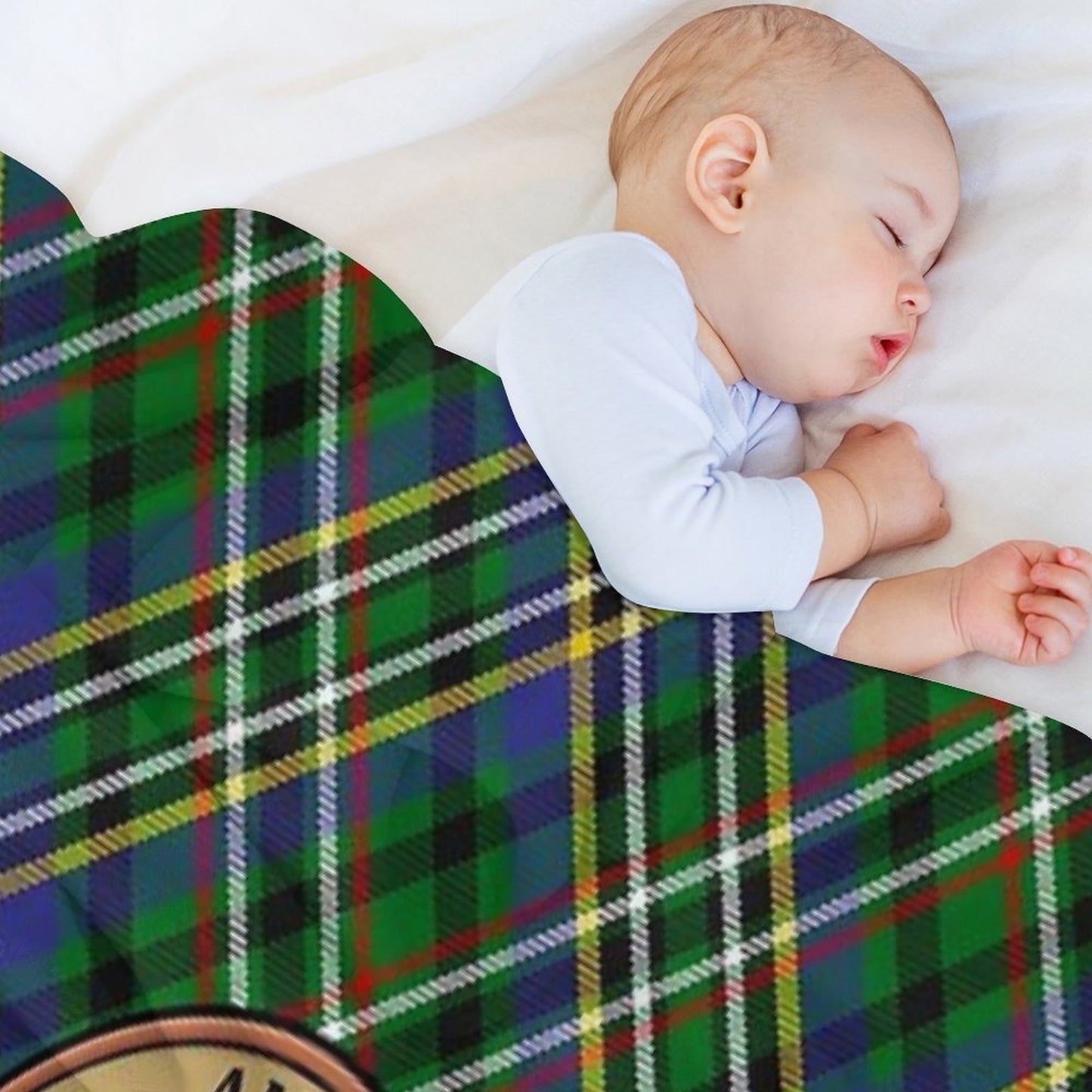 Clan Scott Crest over Green Tartan Throw Blanket
