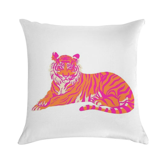 Pink And Orange Tiger Soft Style Accent Throw Pillow