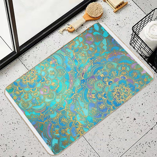 Sapphire & Jade Stained Glass Mandalas Bath Mat