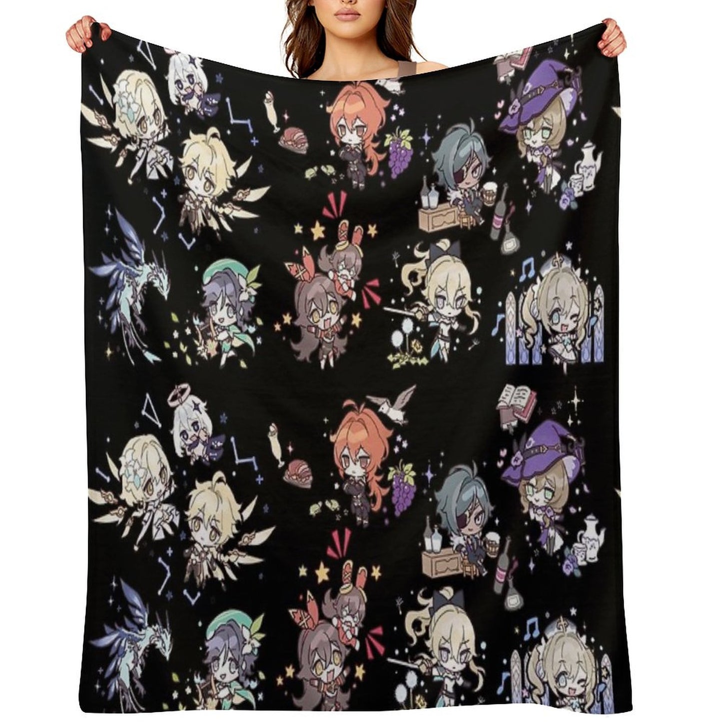 Genshin Impact Chibi Characters Assemble Throw Blanket
