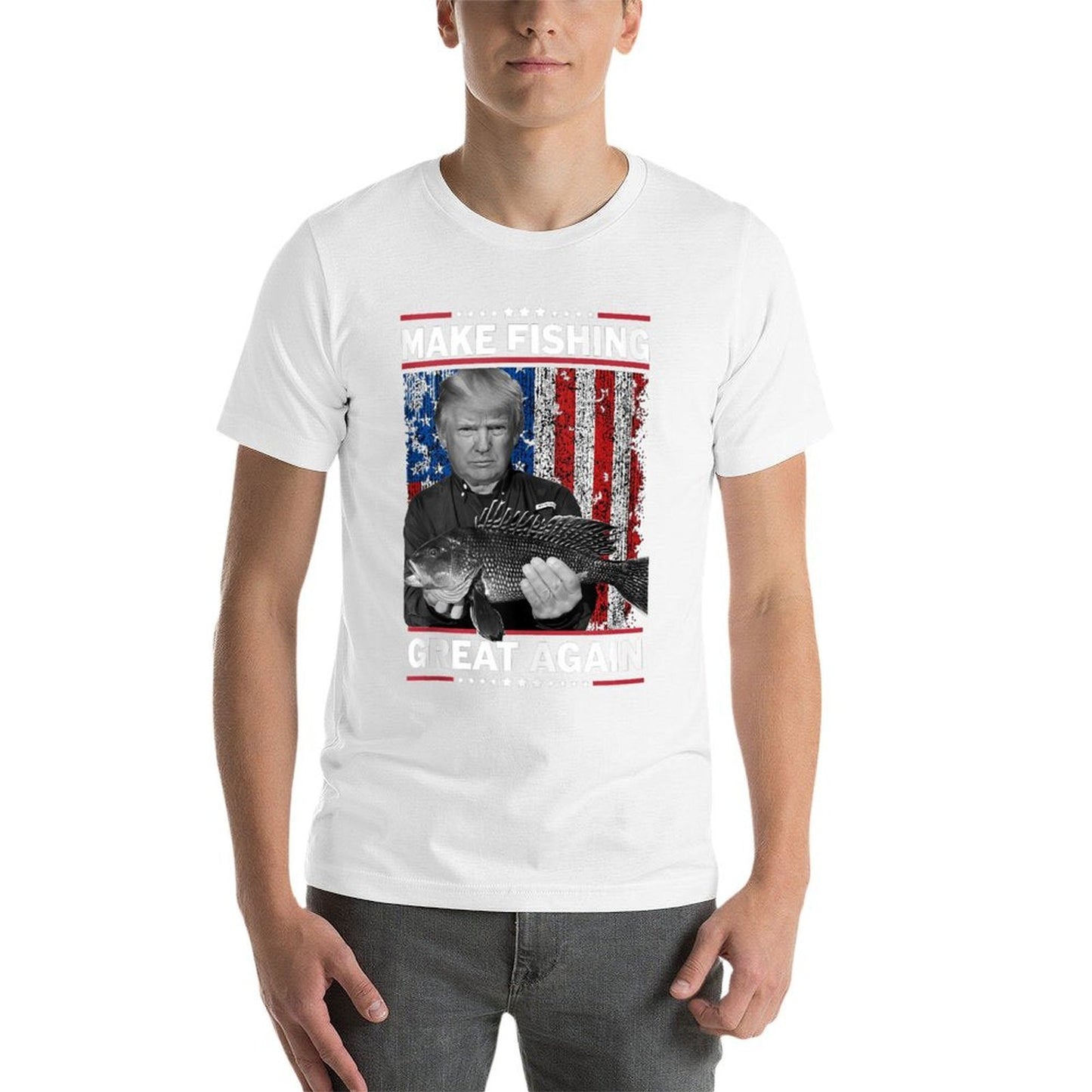 President Trump USA Fishing -Make Fishing Great Again Oversized Silhouette T-Shirt