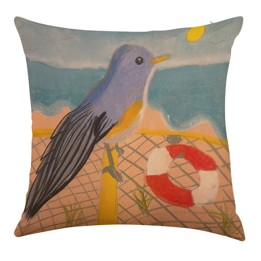 A Bird’s Beach Vibe Linen Throw Pillow Cover