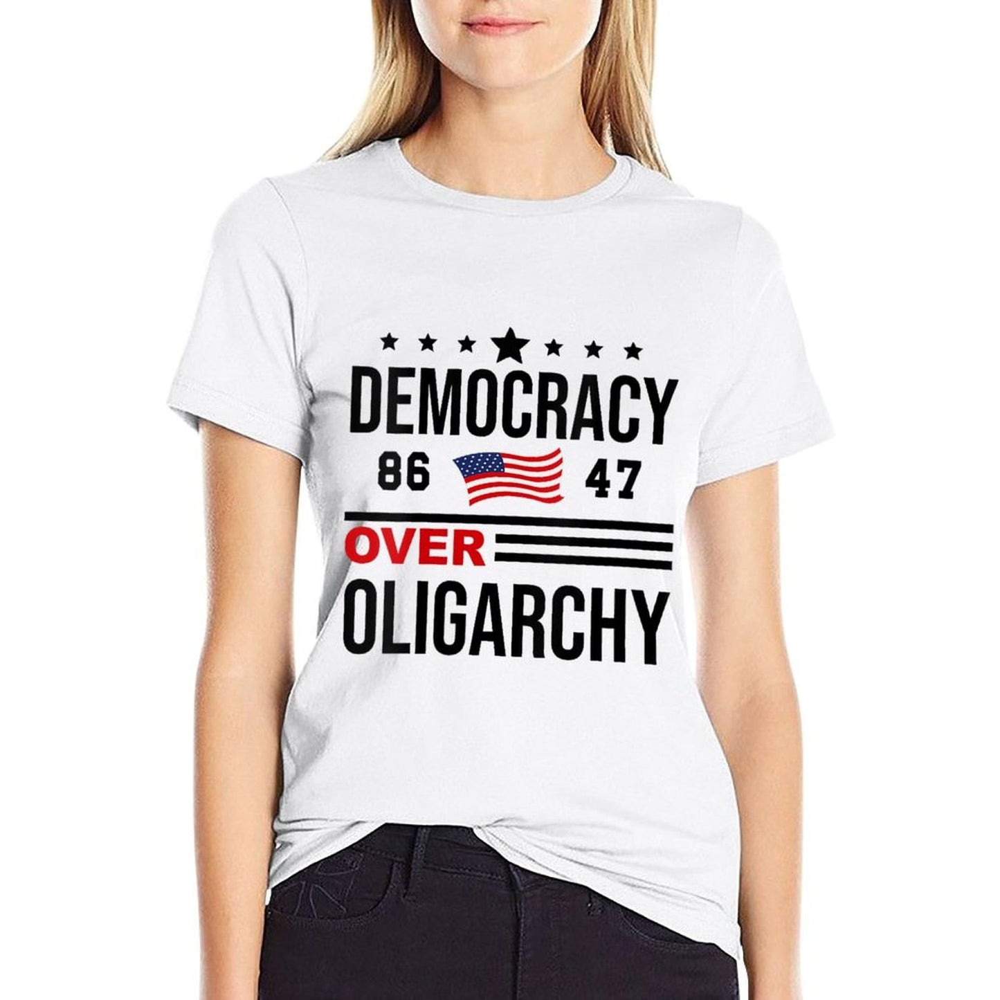 Womens Democracy Over Oligarchy No Oligarchs Fight Oligarchy Wrinkle-resistant T-Shirt