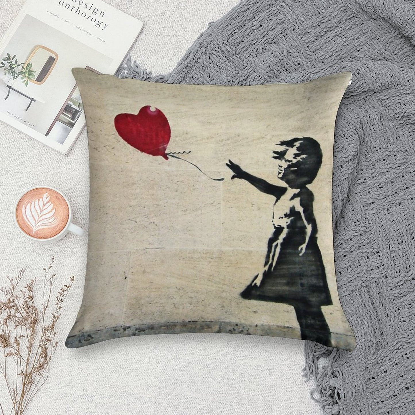 Banksy's Girl with A Red Balloon III Soft Washable Throw Pillow