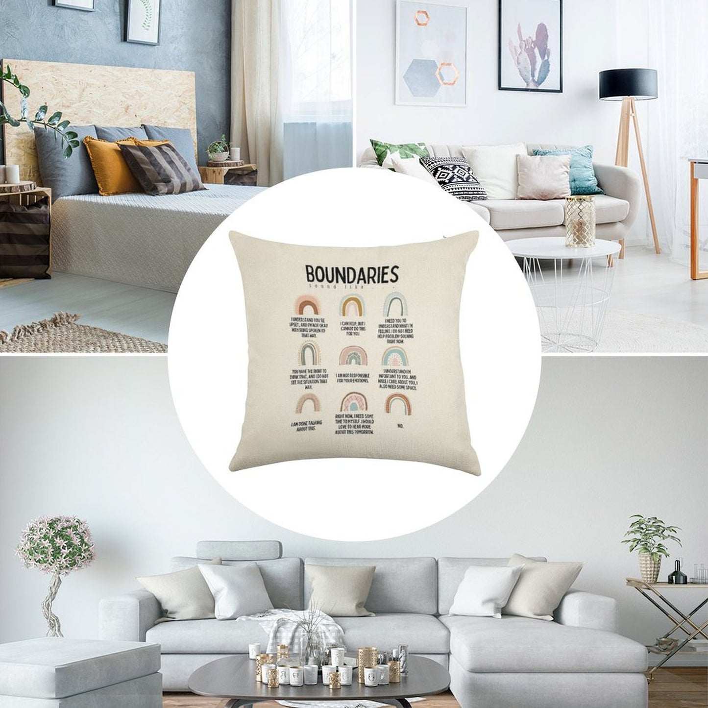 Boundaries Mental Health Reminder for Counselors Linen Throw Pillow Cover