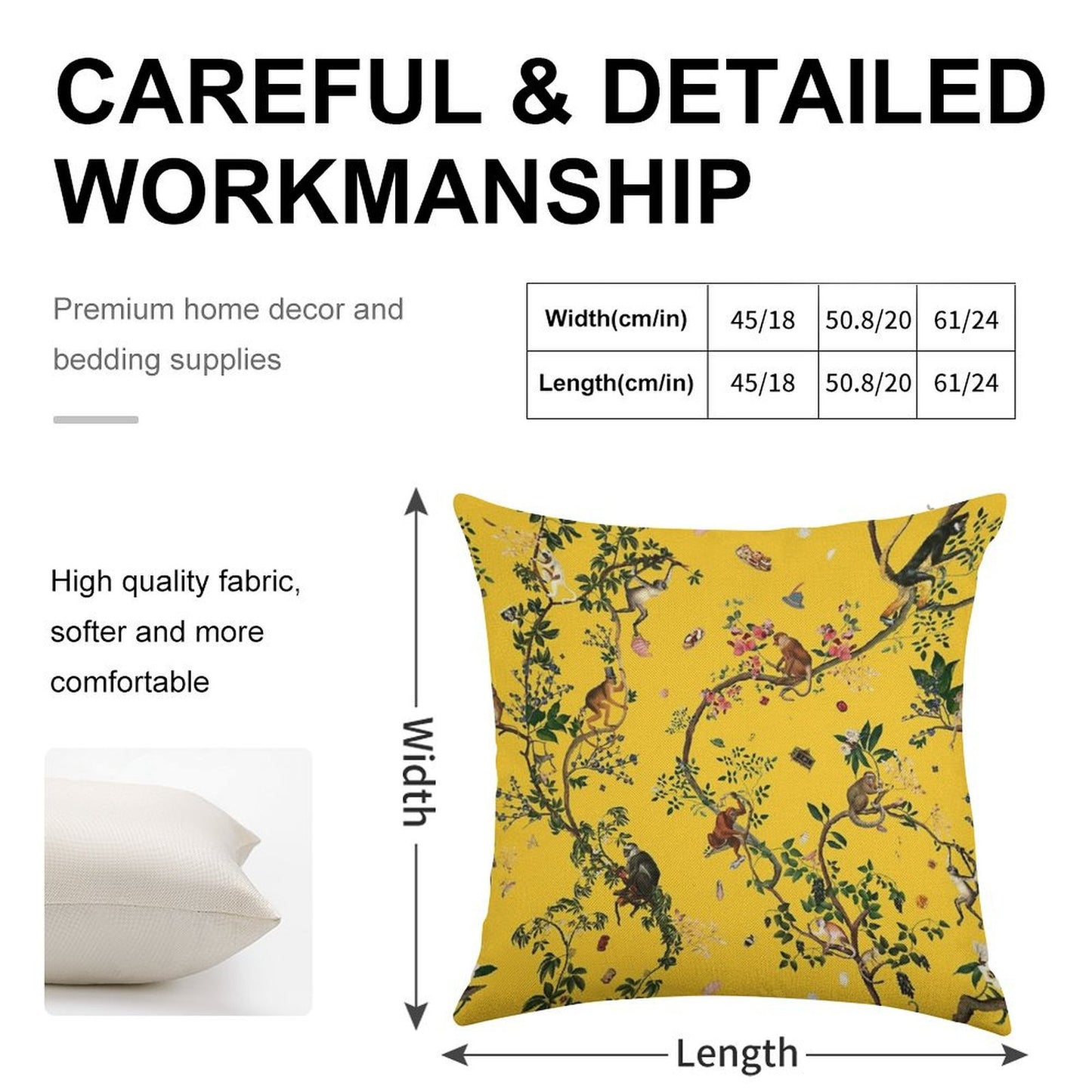 Monkey World Yellow Linen Throw Pillow Cover