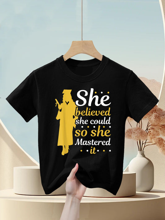 She Believed She Could So She Mastered It Graduation Girl Kids T-Shirt