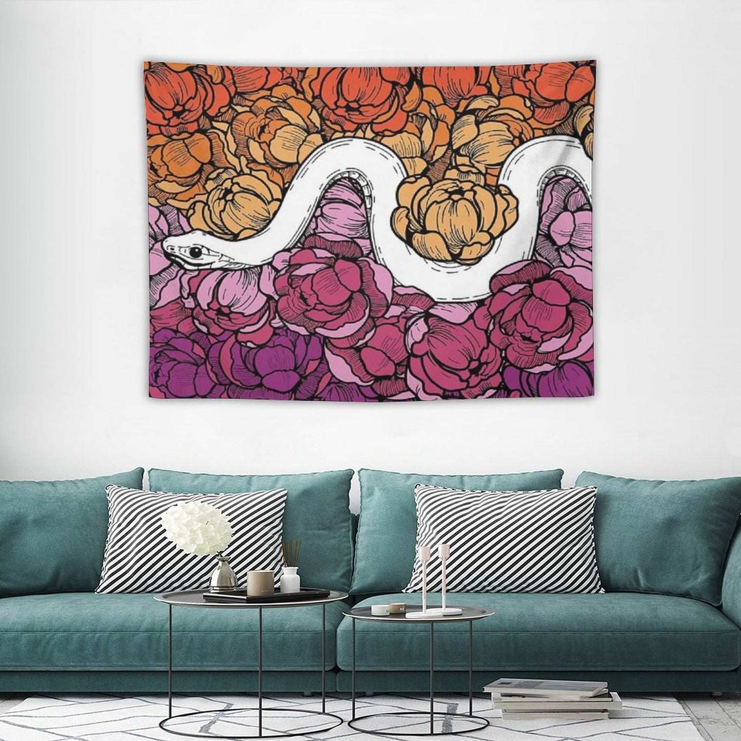 Floral Snake Lesbian Pride Colors Tapestry