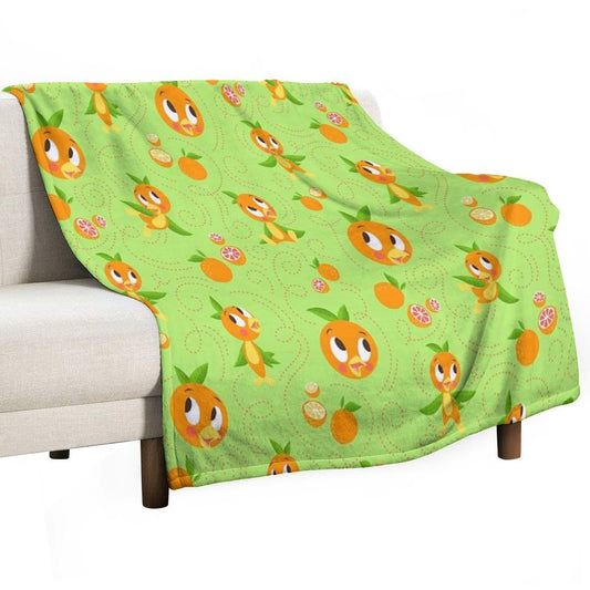 Hello Sunshine! - Orange Bird (green Background) Throw Blanket