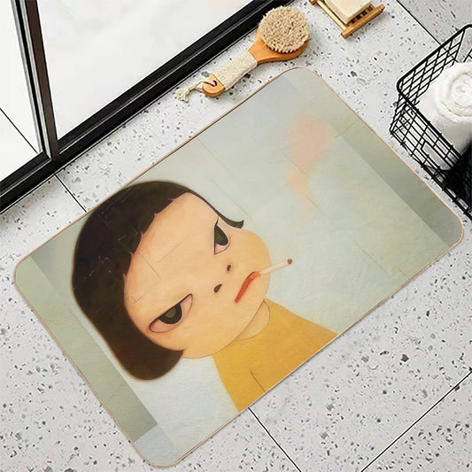 Smoking Girl Yoshimoto Nara Cute Baby Girl Painting Bath Mat
