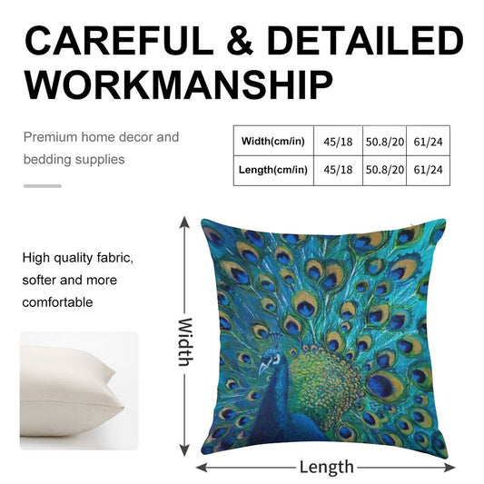 Peacock Full Glory 2 Linen Throw Pillow Cover