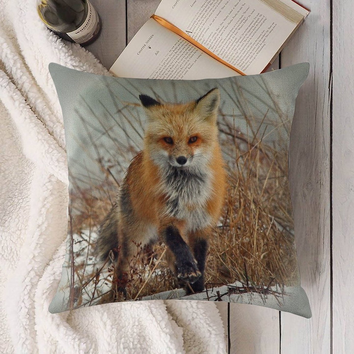 Red Fox Linen Throw Pillow Cover