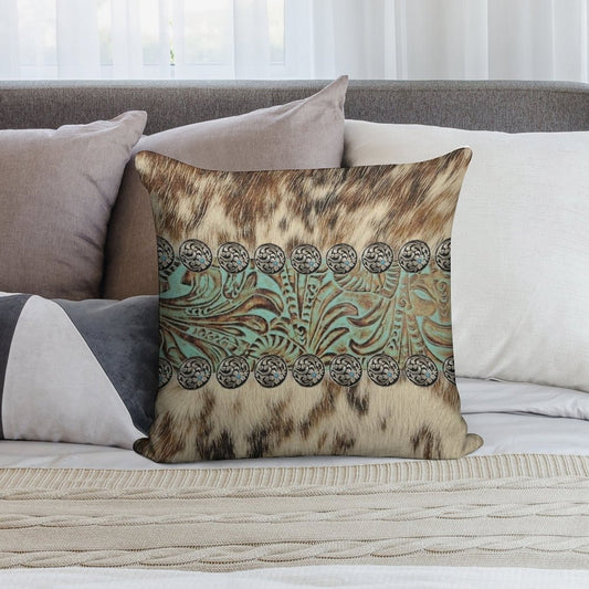 Rustic Brown Beige Teal Western Country Cowboy Fashion Soft Reinforced Edging Throw Pillow