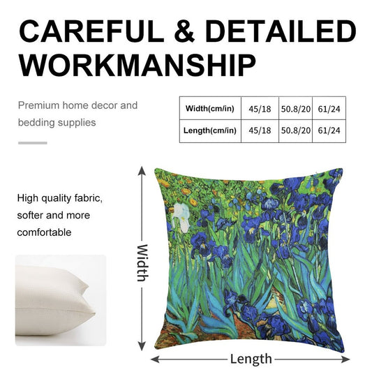 Van Gogh HDR Garden Irises Linen Throw Pillow Cover