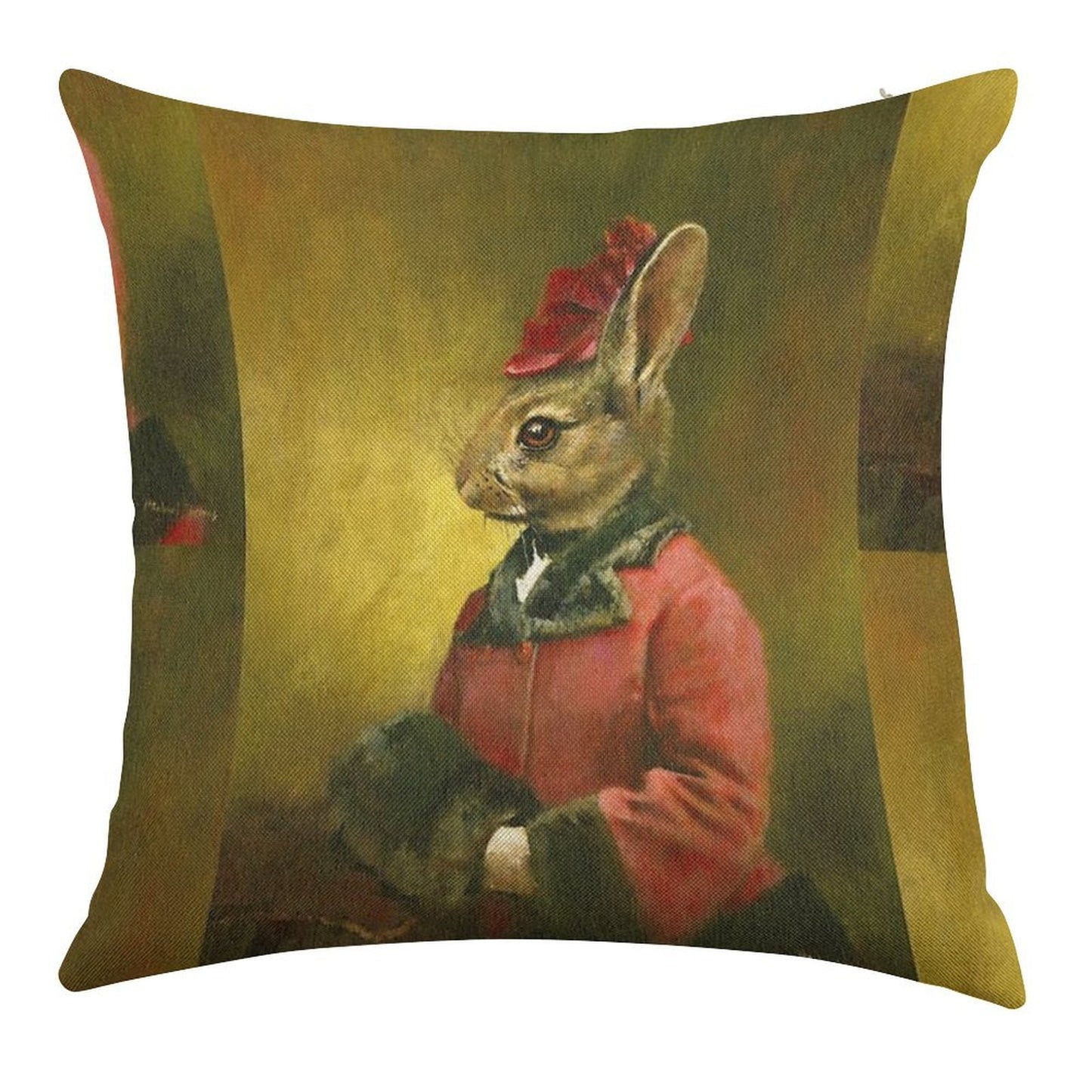 Victorian Lady Rabbit Linen Throw Pillow Cover