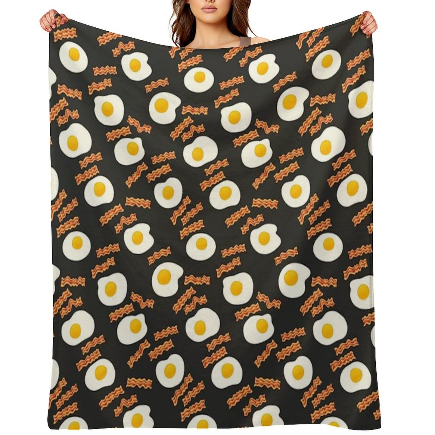 Breakfast With Bacon And Eggs Seamless Vector Pattern Dark Throw Blanket