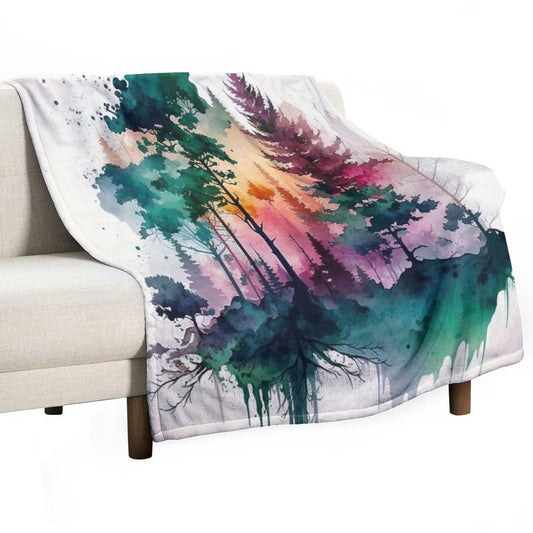 Colorful Forest Watercolor Painting Throw Blanket