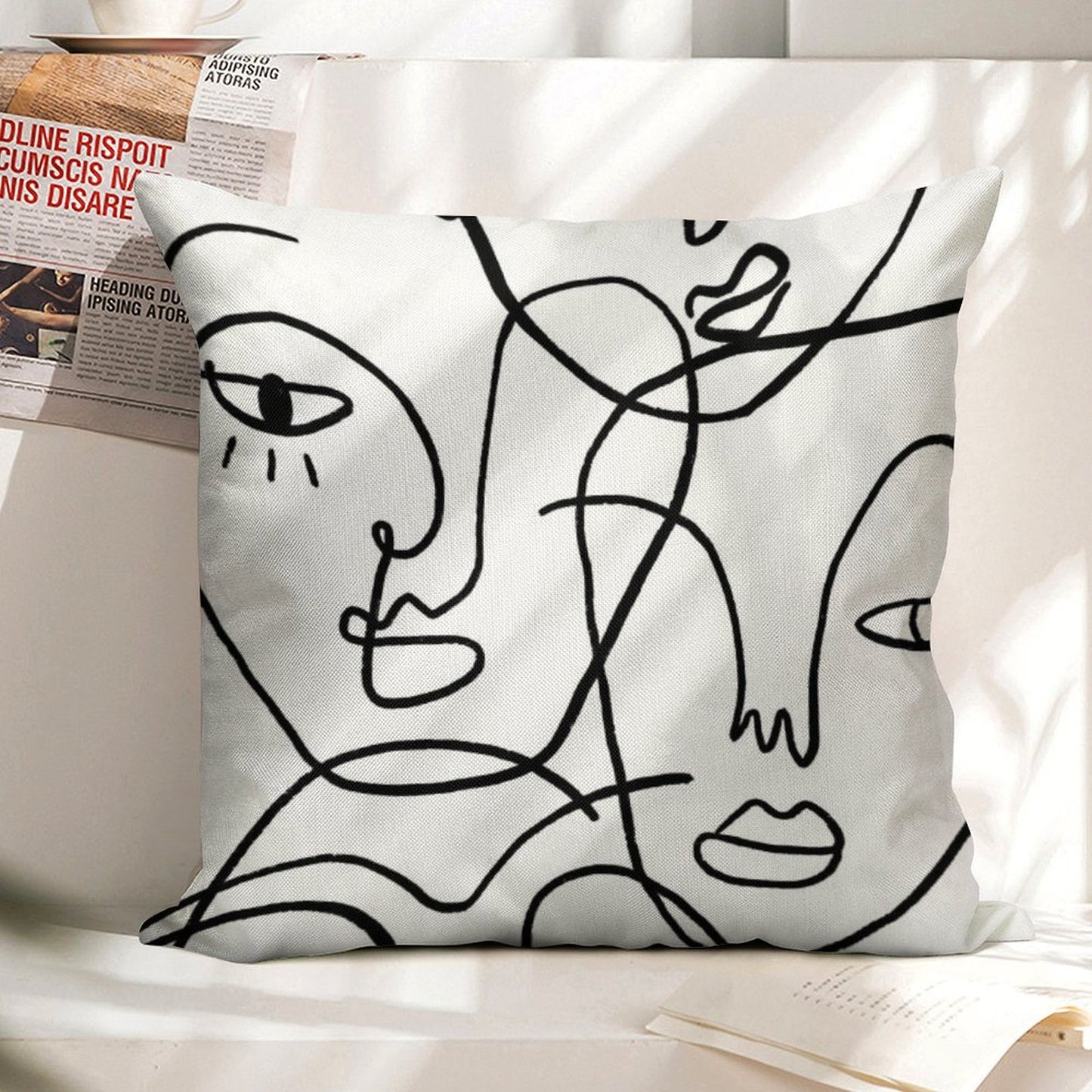 Abstract Faces Linen Throw Pillow Cover