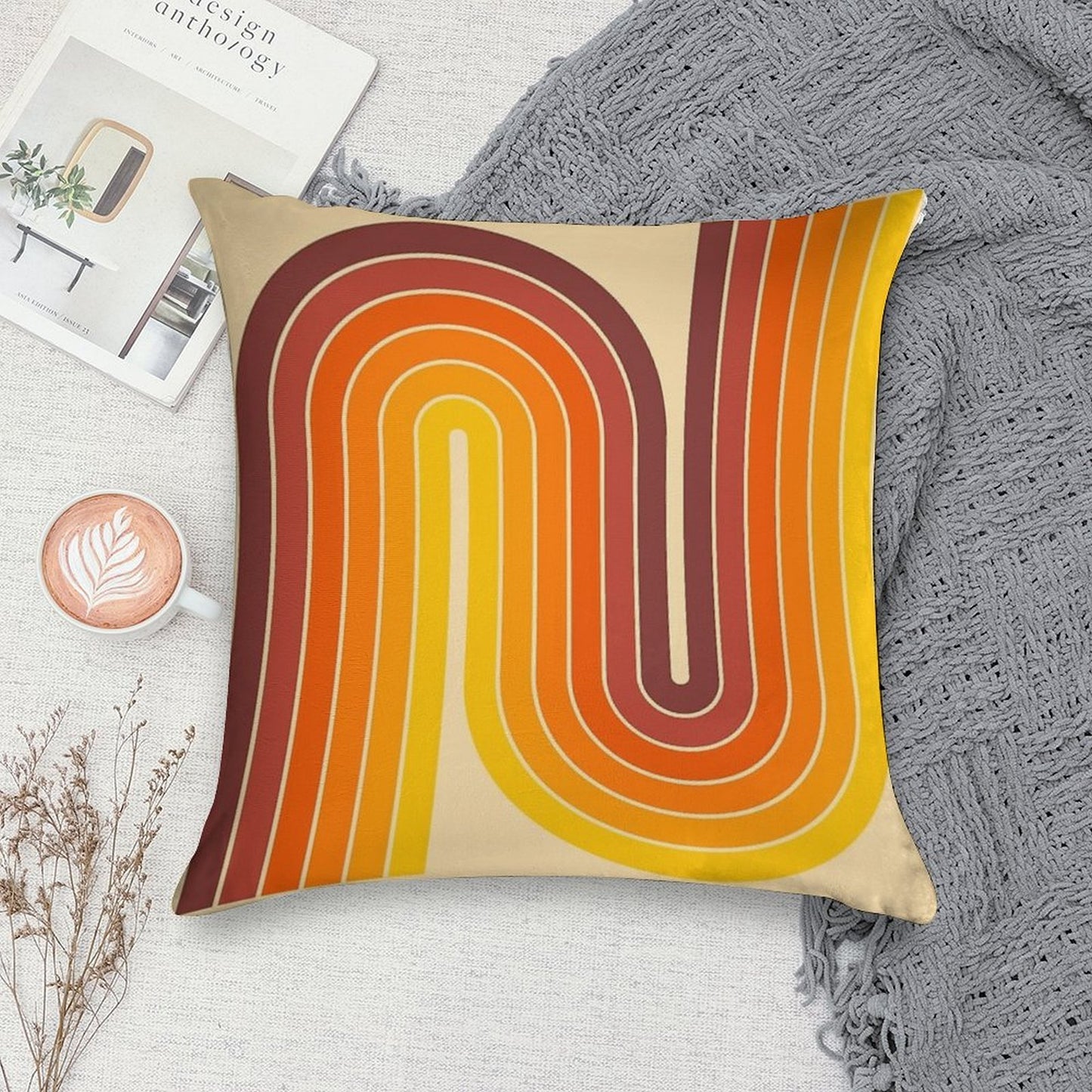 Retro Geometric Double Arch Design 522 Soft Home Decor Throw Pillow