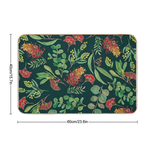 Australian Botanical Flowers And Foliage Eucalyptus Green Bath Mat