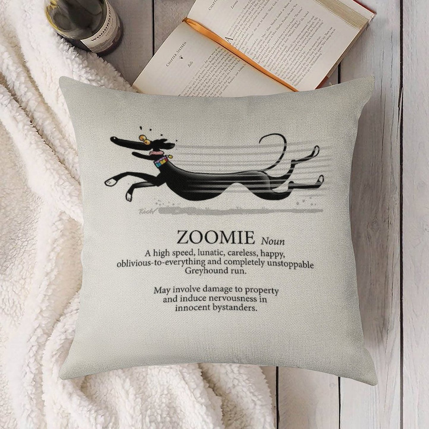 Greyhound Zoomie Linen Throw Pillow Cover