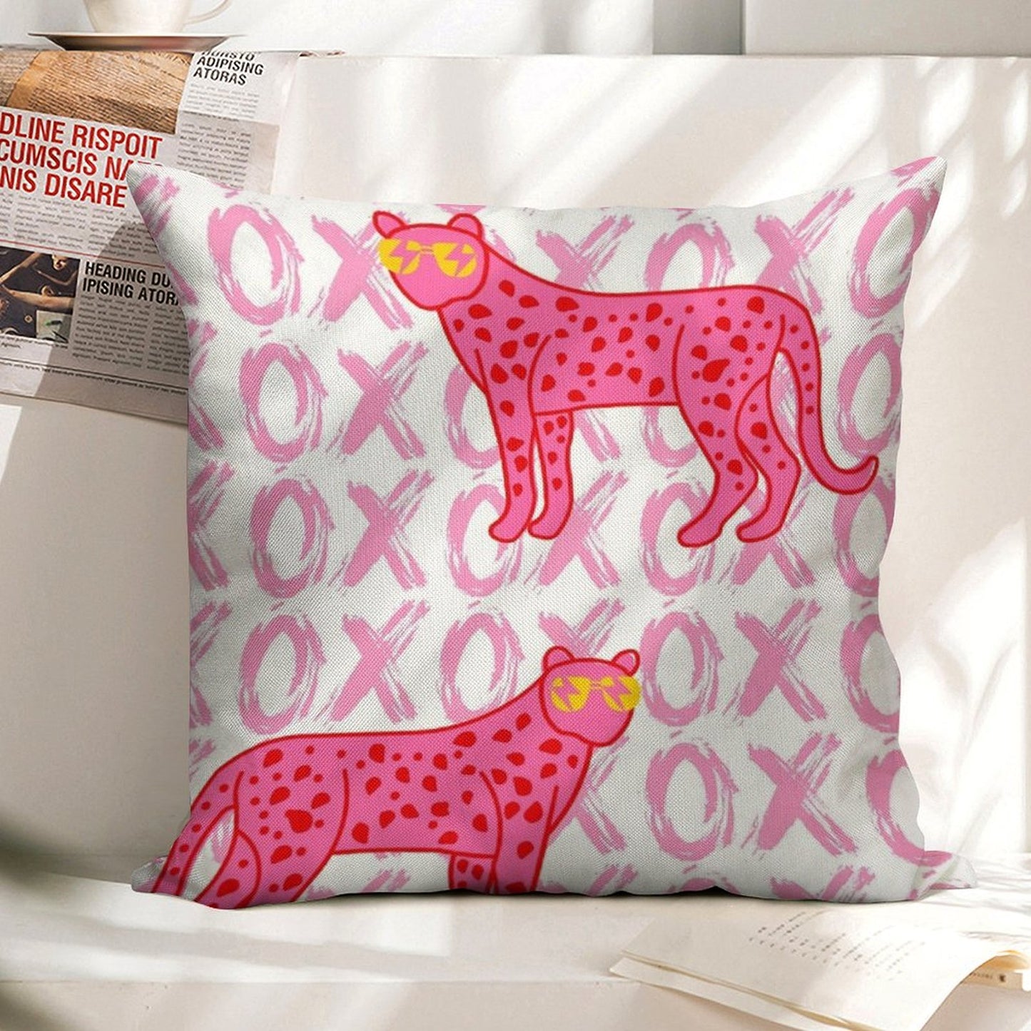 Cheetah Xoxo Linen Throw Pillow Cover