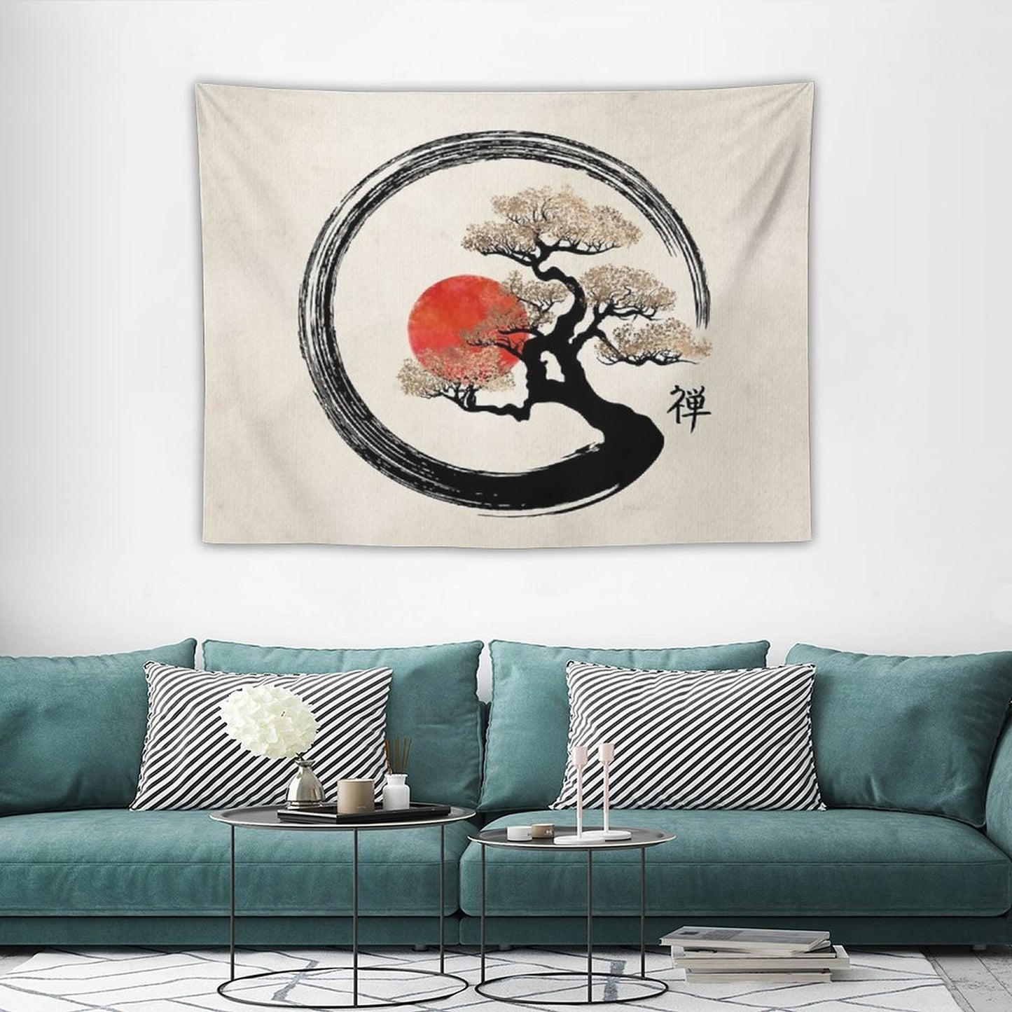 Enso Circle And Bonsai Tree on Canvas Tapestry