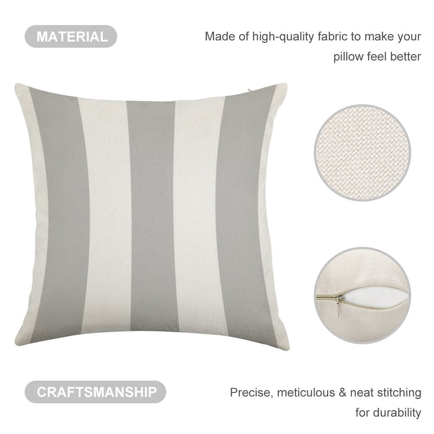 Silver Gray And White Stripes Linen Throw Pillow Cover