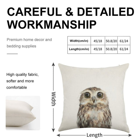 Little Owl Linen Throw Pillow Cover