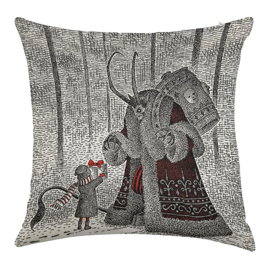 A Gift For Krampus Linen Throw Pillow Cover
