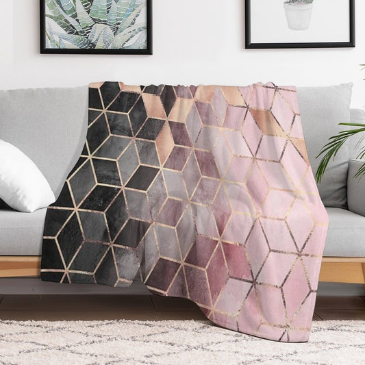 Pink And Grey Gradient Cubes Throw Blanket