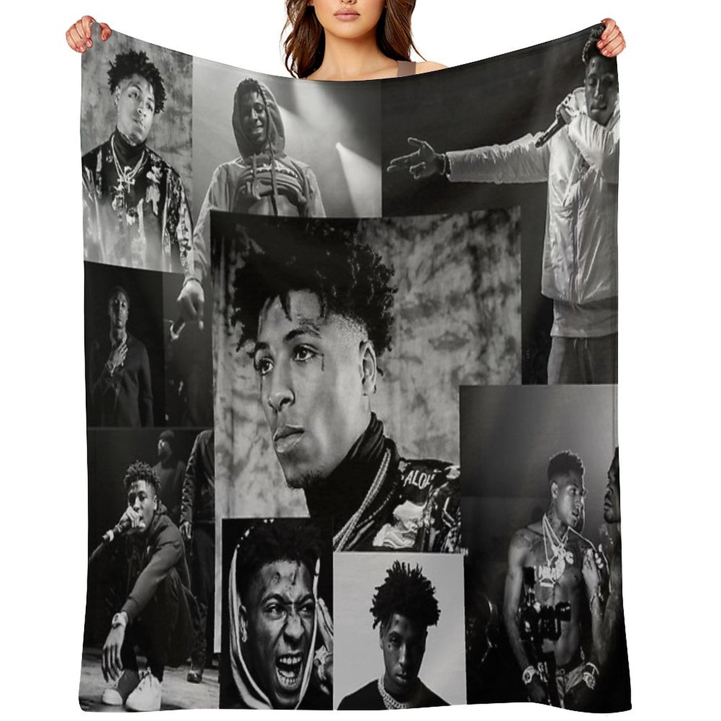 Youngboy B&W Never Broke Again Collage Throw Blanket
