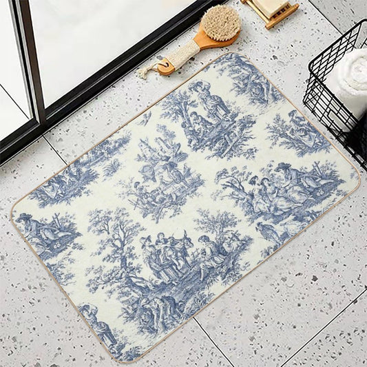 Powder Blue French Toile Picnic Designs Bath Mat