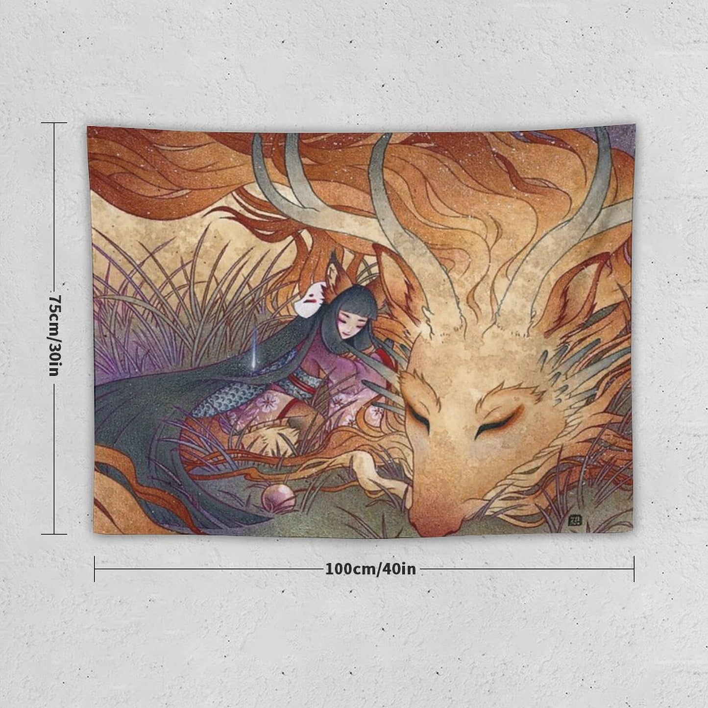 Slumbering Kitsune And Dragon Tapestry