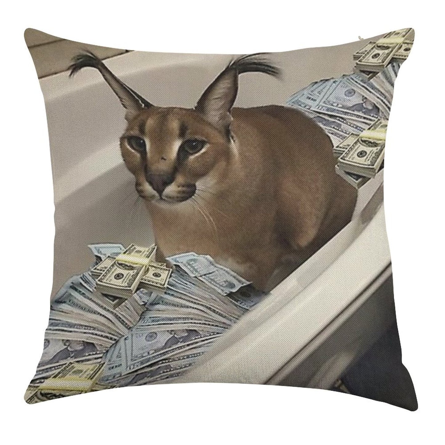 Big Floppa Cash Linen Throw Pillow Cover