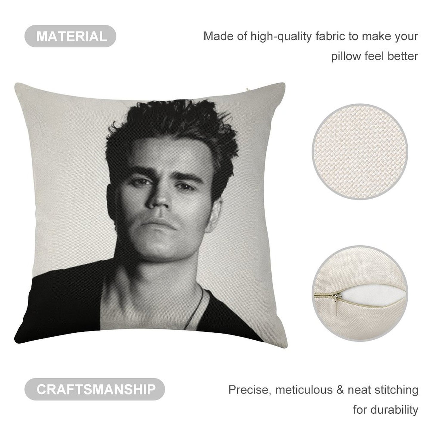 Paul Wesley Black And White Linen Throw Pillow Cover