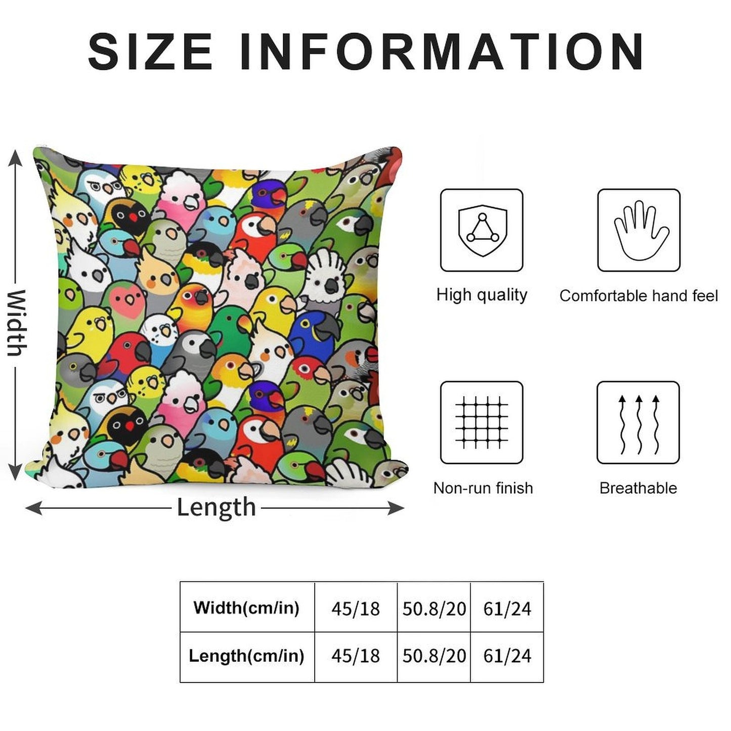 Everybirdy Pattern 2023 Soft Short Plush Fabric Throw Pillow