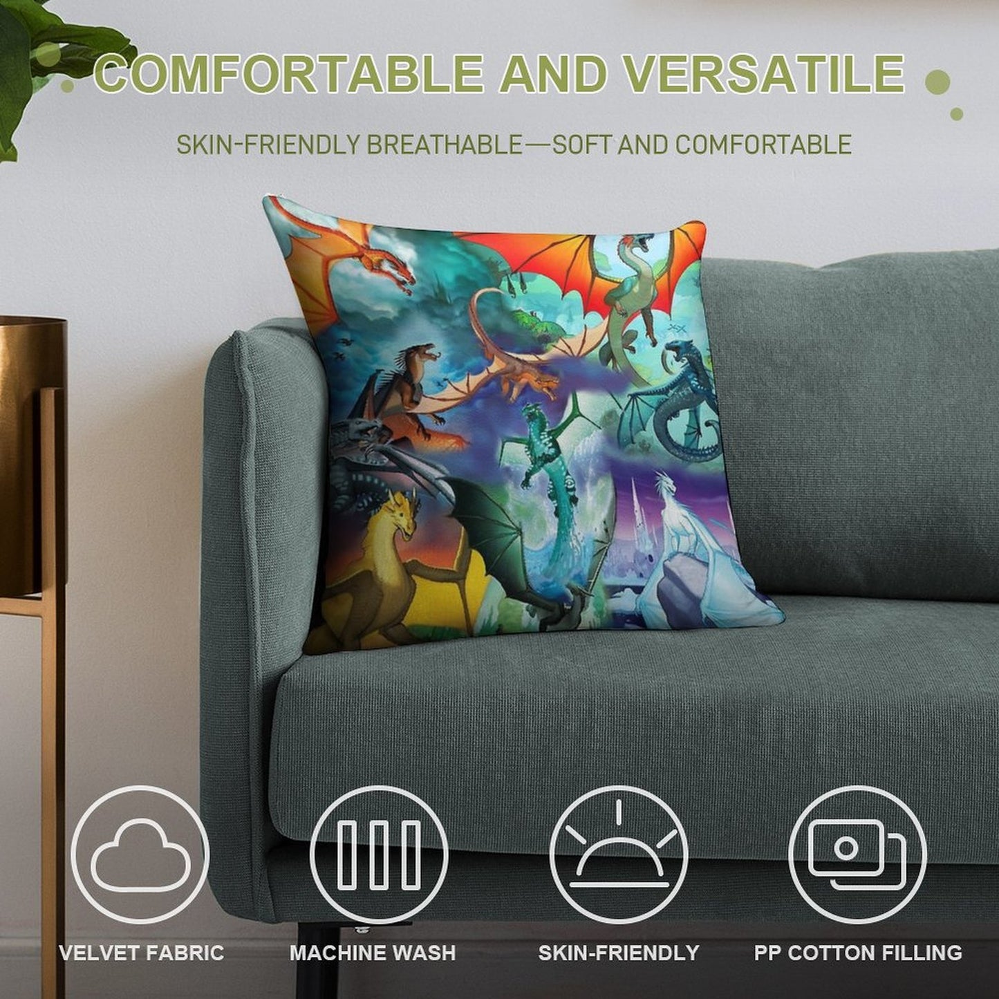 Wing of Fire All Dragon Pattern Background Soft Anti-Pilling Throw Pillow