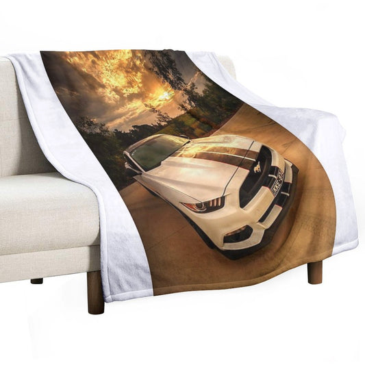 A Ford Mustang Sunset Throw Blanket