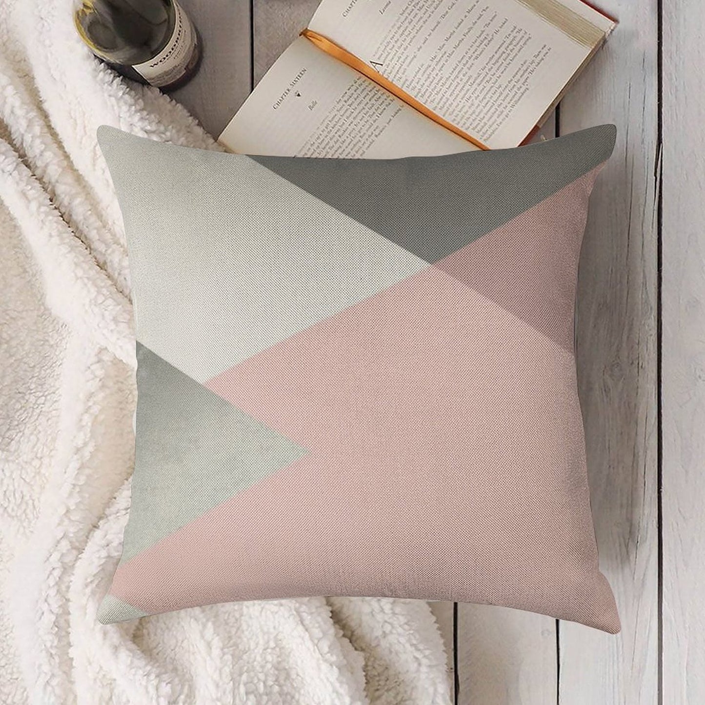 Geometrics - Grey Blush Silver Linen Throw Pillow Cover